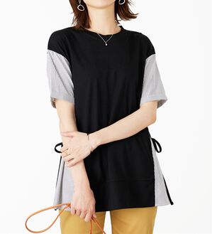 BELLUNA（ベルーナ）の「サイドリボン切替デザインプルオーバー（カットソー）」｜黒系