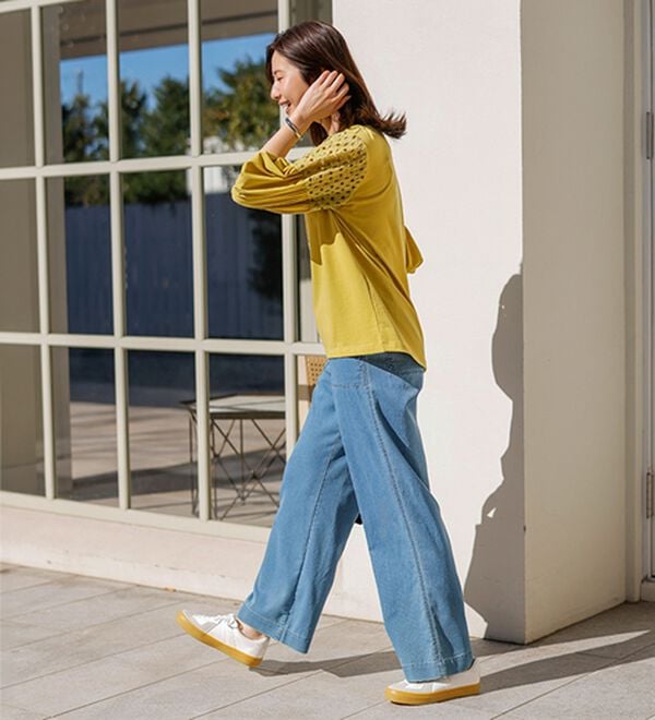 BELLUNA（ベルーナ）の「新感覚！メッシュデニムワイドパンツ（フルレングスパンツ）」｜詳細画像