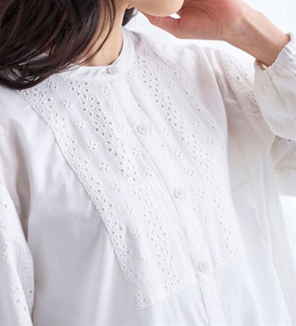 BELLUNA（ベルーナ）の「綿１００％レース切替デザインブラウス（ブラウス）」｜詳細画像