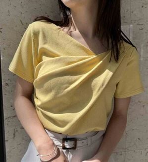 RANAN（ラナン）の「【ひんやり/UV対策】上品ドレープリブTシャツ（カットソー）」｜イエロー