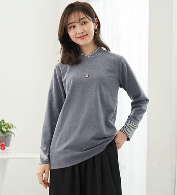 BELLUNA（ベルーナ）の「なめらかボーダー配色使いプルオーバー（カットソー）」｜詳細画像