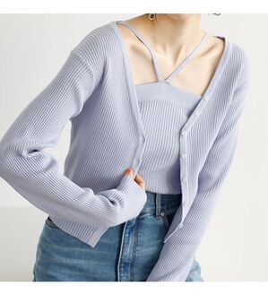 GeeRA（ジーラ）の「もちっと柔らかニットカーディガン＆キャミＳＥＴ（アンサンブル）」｜ラベンダー