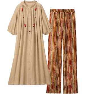 ルフラン（ルフラン）の「【２点セット】【必携】さら涼ワンピ&times;パンツ（セットアップ）」｜ベージュ&times;オレンジ系