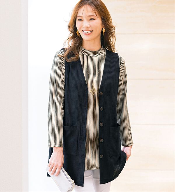 ジャカード素材チュニック＆ベストセット - ベルーナ【公式】