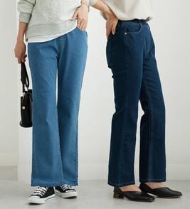 BELLUNA（ベルーナ）の「裏起毛セミフレアーデニムパンツ（フルレングスパンツ）」