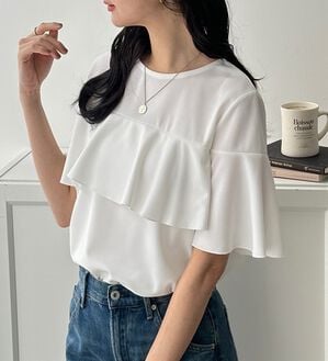 GeeRA（ジーラ）の「ラッフルフリルフレアースリーブＴブラウス（ブラウス）」｜詳細画像