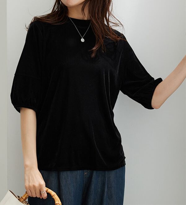 BELLUNA（ベルーナ）の「ベロア素材ふんわり袖プルオーバー（カットソー）」｜黒