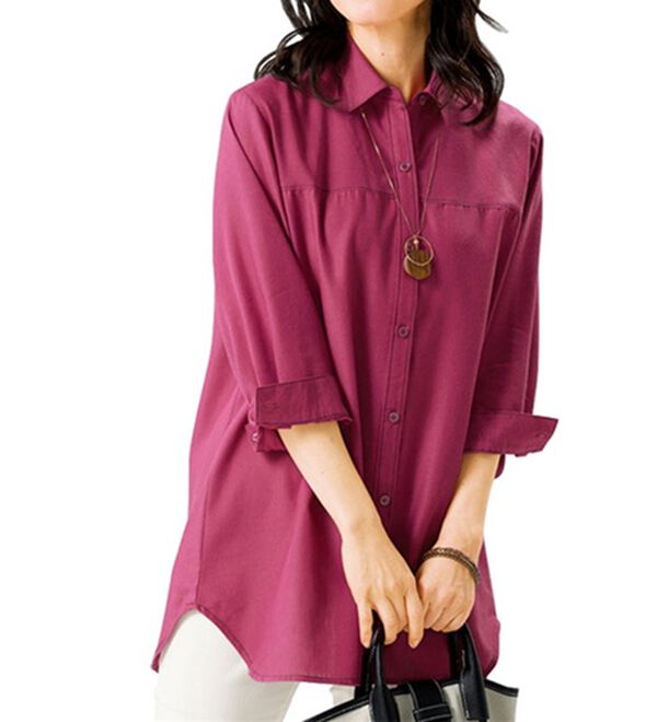 ルフラン（ルフラン）の「ステッチ使いフレンチリネン混シャツ（シャツ）」｜ピンク