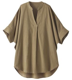 BELLUNA（ベルーナ）の「綿１００％楊柳素材ドルマンチュニック（チュニック）」｜モカ