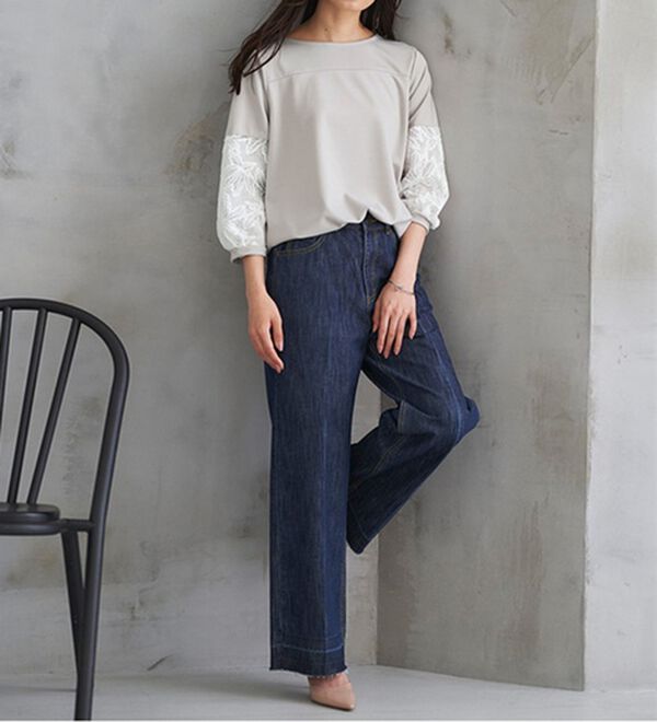 RANAN（ラナン）の「機能付！袖レース切替ロング丈カットソー（チュニック）」｜詳細画像