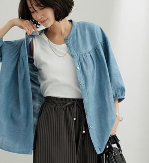 BELLUNA（ベルーナ）の「ダブルガーゼ素材切替デザインブラウス（ブラウス）」｜詳細画像