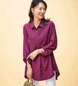 BELLUNA（ベルーナ）の「麻調素材タックデザインシャツチュニック（チュニック）」｜詳細画像