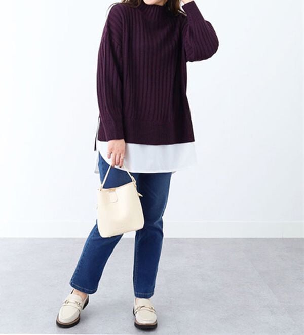 BELLUNA（ベルーナ）の「肩ボタン重ね着風ニットチュニック（チュニック）」｜詳細画像