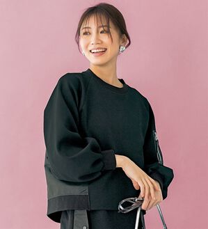 BELLUNA（ベルーナ）の「【ＳＭＡＲＴ　ＥＣＯ　ＪＥＲＳＥＹ】異素材切替プルオーバー（カットソー）」｜ブラック