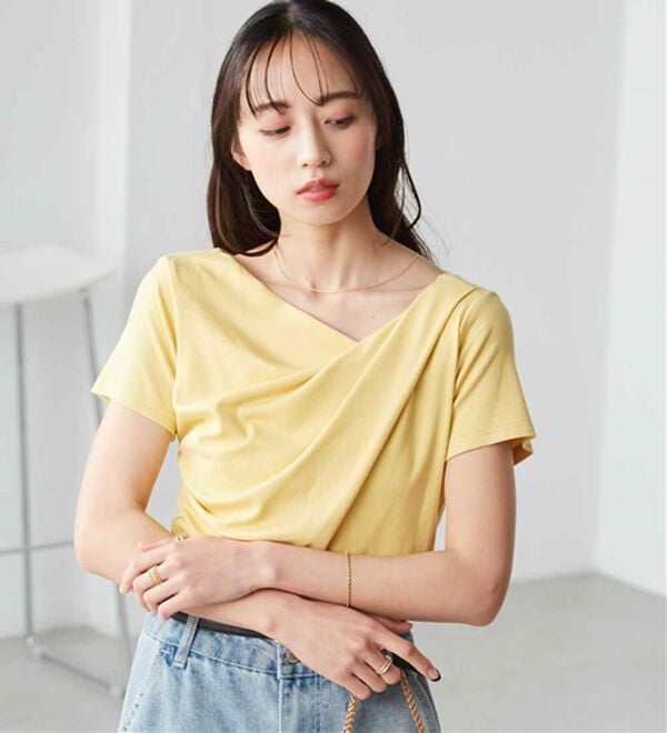 RANAN（ラナン）の「【ひんやり/UV対策】上品ドレープリブTシャツ（カットソー）」｜詳細画像