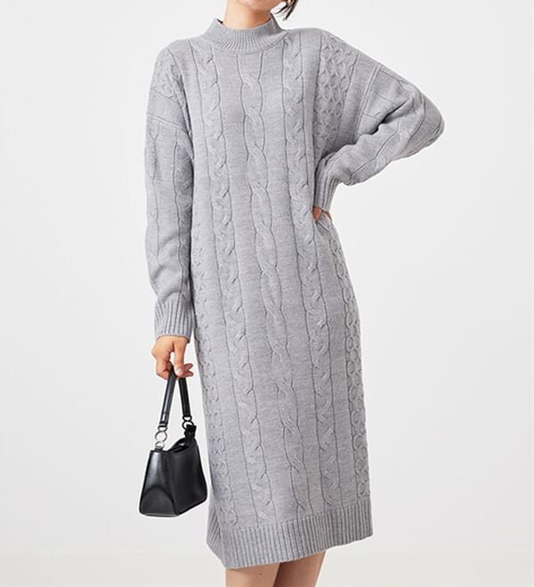 BELLUNA（ベルーナ）の「ケーブル柄ロング丈ニットワンピース（ニットワンピース）」｜詳細画像