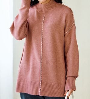 BELLUNA（ベルーナ）の「配色ステッチハイネックプルオーバー（ニット・セーター）」｜詳細画像