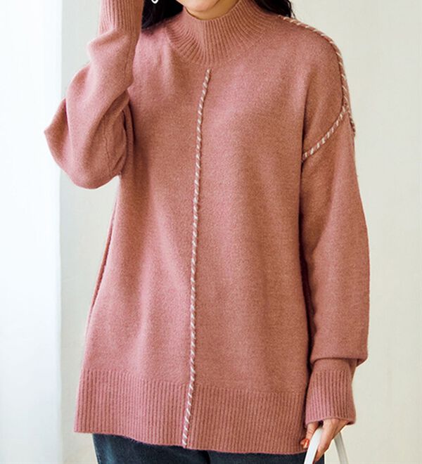 BELLUNA（ベルーナ）の「配色ステッチハイネックプルオーバー（ニット・セーター）」｜詳細画像