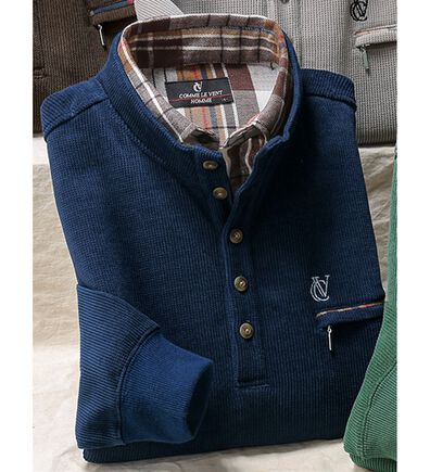 「＜コムルヴァン・オム＞着心地安心のダブル衿トレーナー（メンズトレーナー）」