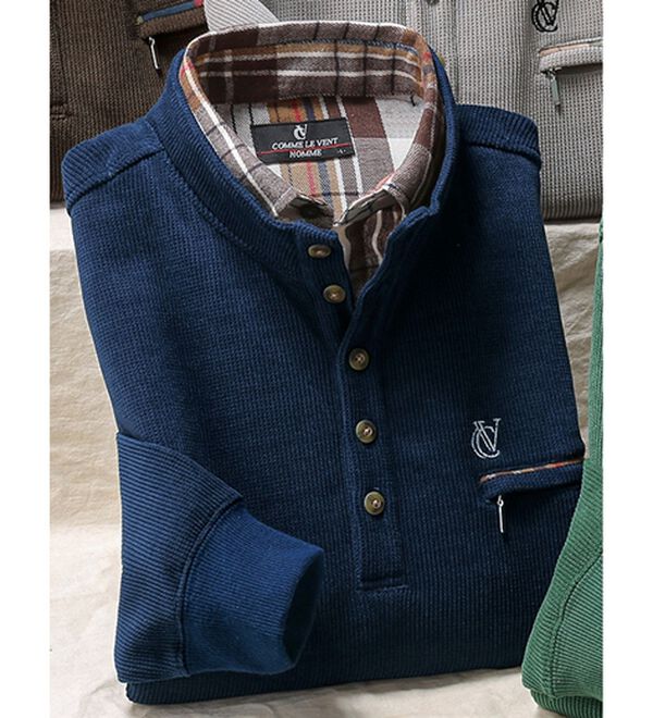 「＜コムルヴァン・オム＞着心地安心のダブル衿トレーナー（メンズトレーナー）」｜ネイビー