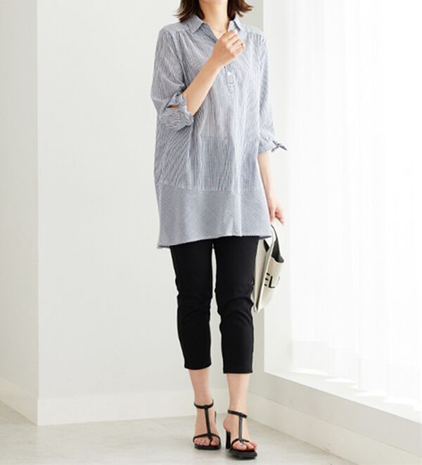 BELLUNA（ベルーナ）の「綿１００％ストライプ袖リボンチュニック（チュニック）」｜詳細画像