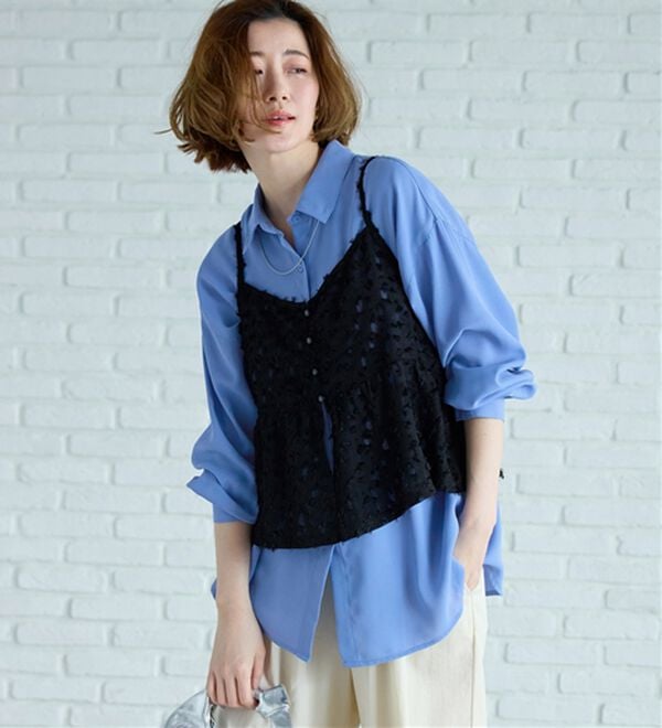 BELLUNA（ベルーナ）の「イージーケア！とろみ素材ビッグシャツ（シャツ）」｜詳細画像