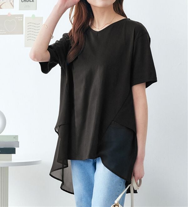 alotta（アロッタ）の「【接触冷感】バックシフォン切替チュニック（チュニック）」｜詳細画像