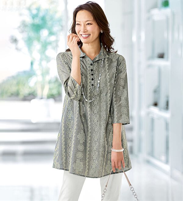 BELLUNA（ベルーナ）の「＜軽い着心地が旅行に嬉しい！＞綿入り杢調プリントチュニック（チュニック）」｜杢グレー