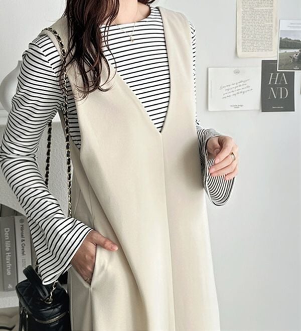 GeeRA（ジーラ）の「楽ちん！ストレッチ前後２ＷＡＹジャンパースカート（ジャンパースカート）」｜アイボリー