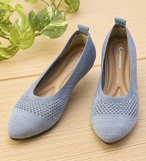 「洗える！軽っとふんわりニットシューズ（フラットシューズ）」｜デニムブルー