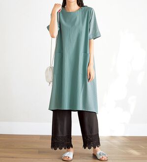 BELLUNA（ベルーナ）の「ストライプ切替ポケット付ワンピース（その他ワンピース）」｜セージ