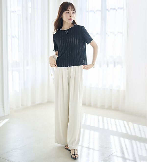 RANAN（ラナン）の「透かし柄メロー配色Ｔシャツ（カットソー）」｜詳細画像