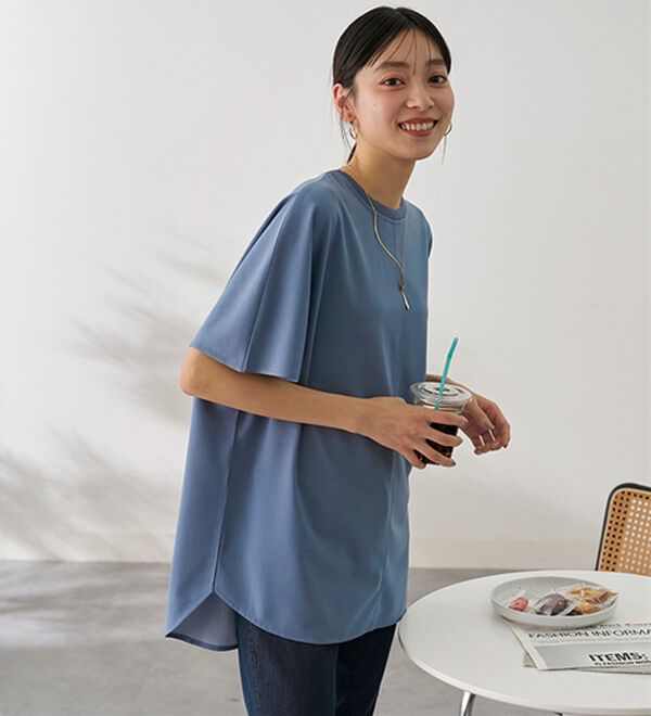 BELLUNA（ベルーナ）の「Ｔシャツ感覚なのにきちんとブラウス見え！カットジョーゼット半袖プルオーバー（カットソー）」｜詳細画像