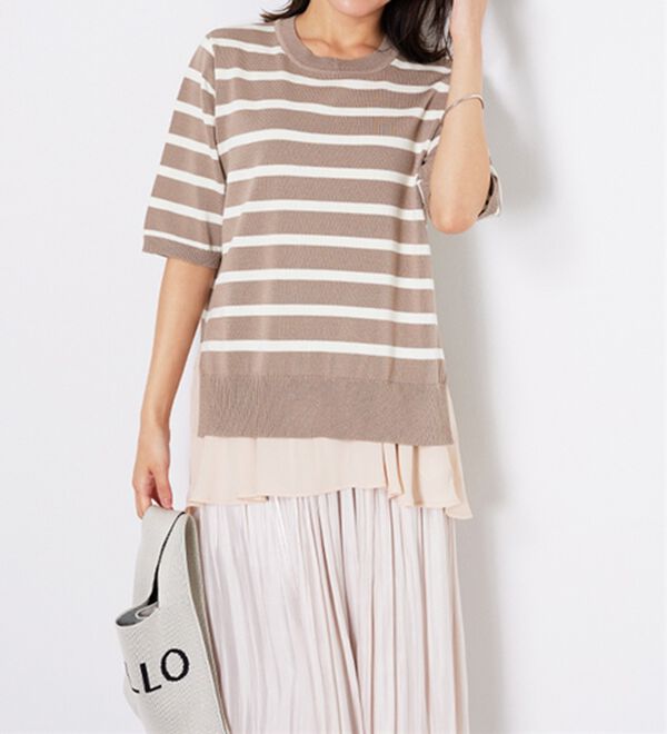 BELLUNA（ベルーナ）の「【2点セット】バックスリットボーダーニットアンサンブル（ニット・セーター）」｜詳細画像