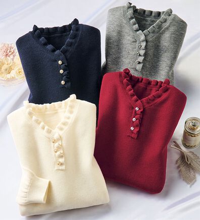 ルフラン（ルフラン）の「印象美！ウール１００％フリル衿ニット（ニット・セーター）」