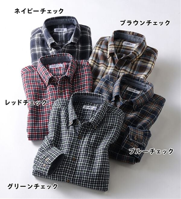 「シンプル＆プラス　フランネルチェックシャツ（メンズシャツ）」｜詳細画像