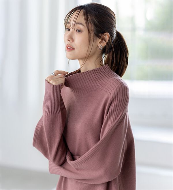 BELLUNA（ベルーナ）の「トレーナーがカジュアルすぎる方に！洗えるリブハイネックニット（ニット・セーター）」｜詳細画像