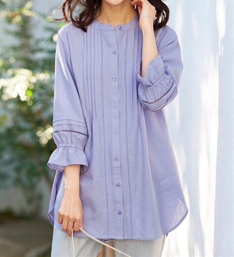 機能付リネン混レース使いシャツチュニック - ベルーナ公式