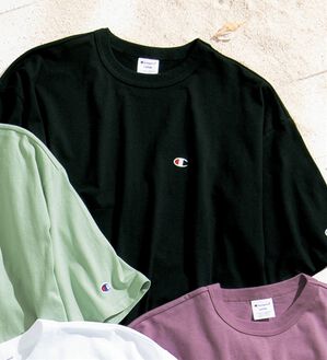 「＜チャンピオン＞綿１００％リラックスフィット５分袖Ｔシャツ（メンズＴシャツ）」｜ブラック