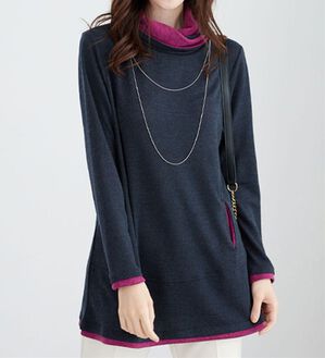 BELLUNA（ベルーナ）の「衿デザイン配色チュニック（チュニック）」｜ネイビー／ラズベリー