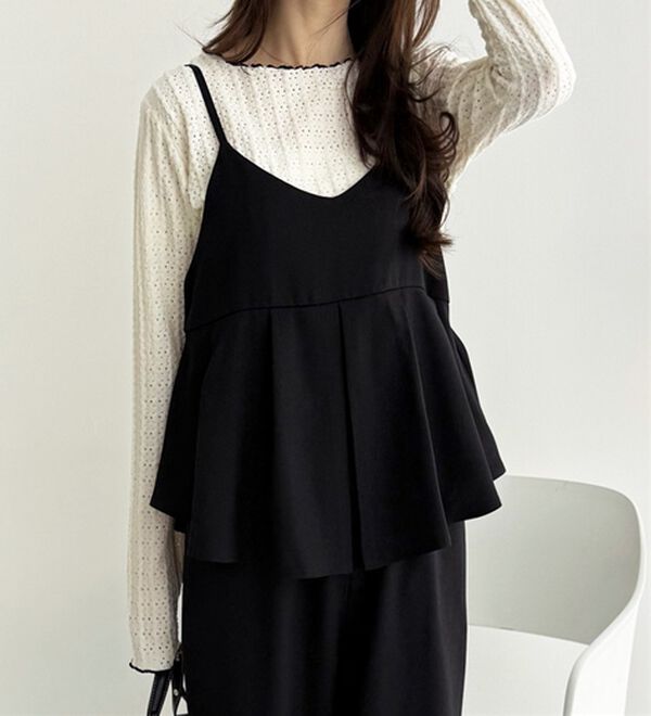 GeeRA（ジーラ）の「セットアップ風プリーツビスチェキャミサロペ（オールインワン）」｜詳細画像