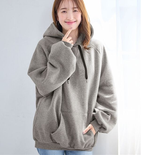 alotta（アロッタ）の「あったか裏起毛パフ袖ゆったりパーカー（パーカー）」｜杢グレー