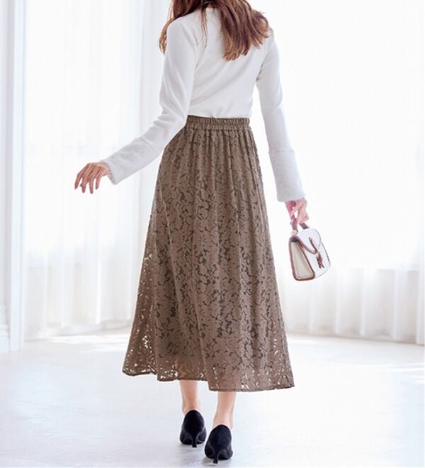 alotta（アロッタ）の「【上品に決まる】配色パイピングレーススカート【美人百花掲載】（ロングスカート）」｜詳細画像