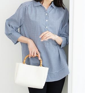 BELLUNA（ベルーナ）の「【シワになりにくい】サラリ快適！ギャザー使いシャツチュニック（チュニック）」｜ギンガム