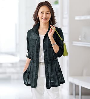 BELLUNA（ベルーナ）の「＜さらりと涼やか！＞杢調プリントデザインジャケット（その他ジャケット）」｜ネイビー系