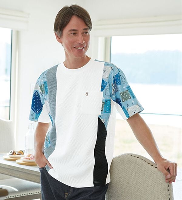「＜ハッシュパピー＞ふくれジャカード切替Ｔシャツ（メンズＴシャツ）」｜詳細画像