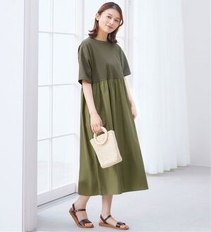 Viola e Viola（ヴィオラ エ ヴィオラ）の「さらひやりコーデ楽ちんドッキングワンピ―ス（ドッキングワンピース）」｜カーキ