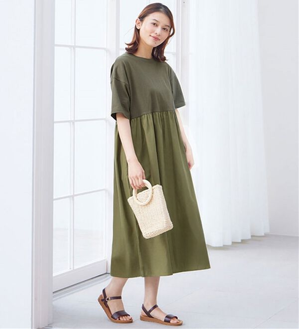 Viola e Viola（ヴィオラ エ ヴィオラ）の「さらひやりコーデ楽ちんドッキングワンピ―ス（ドッキングワンピース）」｜カーキ