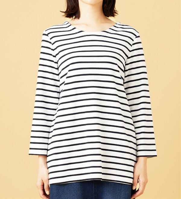 BELLUNA（ベルーナ）の「柔らかポンチ素材ボーダープルオーバー（カットソー）」｜詳細画像