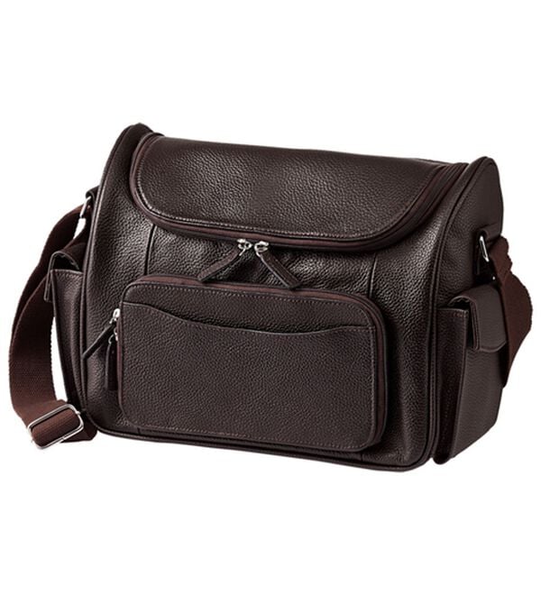 「軽量牛革使いの散策バッグ（メンズショルダーバッグ）」｜ブラウン